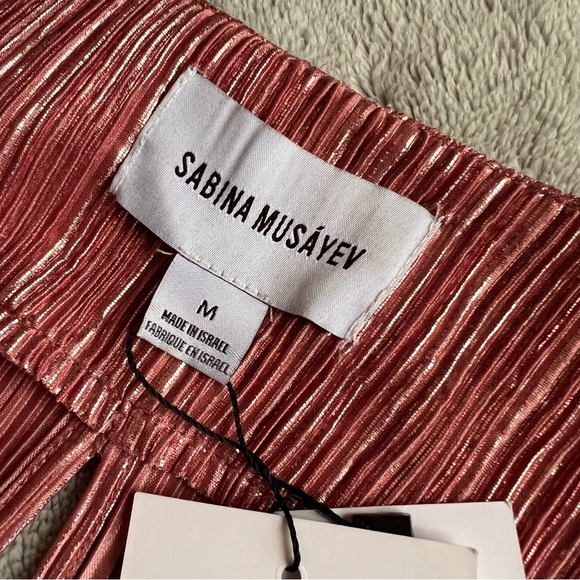 NWT Sabina Musayev Golda Pleated Knit Foil Knot Mini Dress Antique Rose Pink - Picture 3 of 17